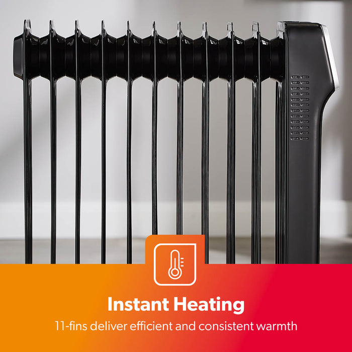 Black 2500W Digital Oil-Filled 11-Fin Radiator Heater | Geepas UK