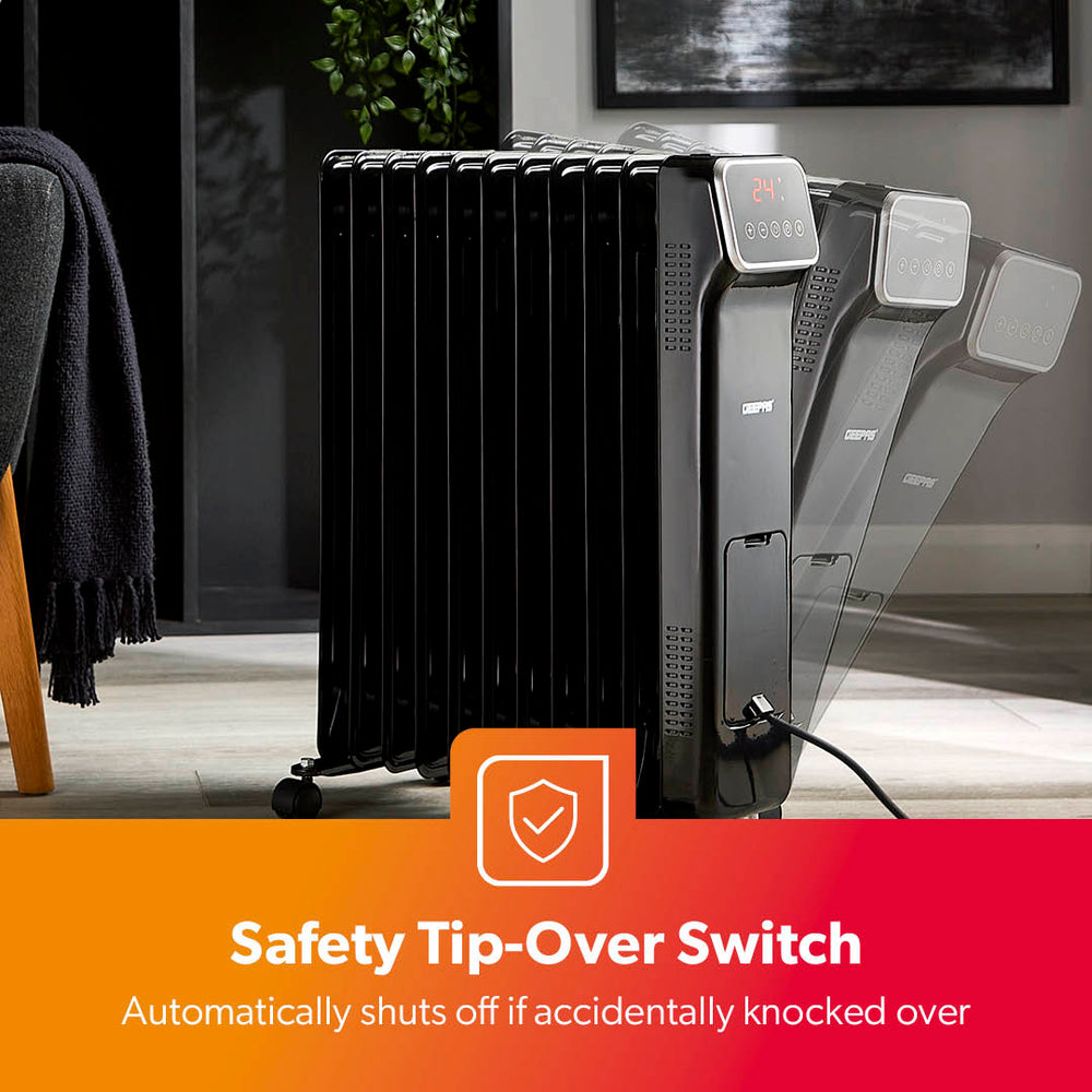 Black 2500W Digital Oil-Filled 11-Fin Radiator Heater | Geepas UK