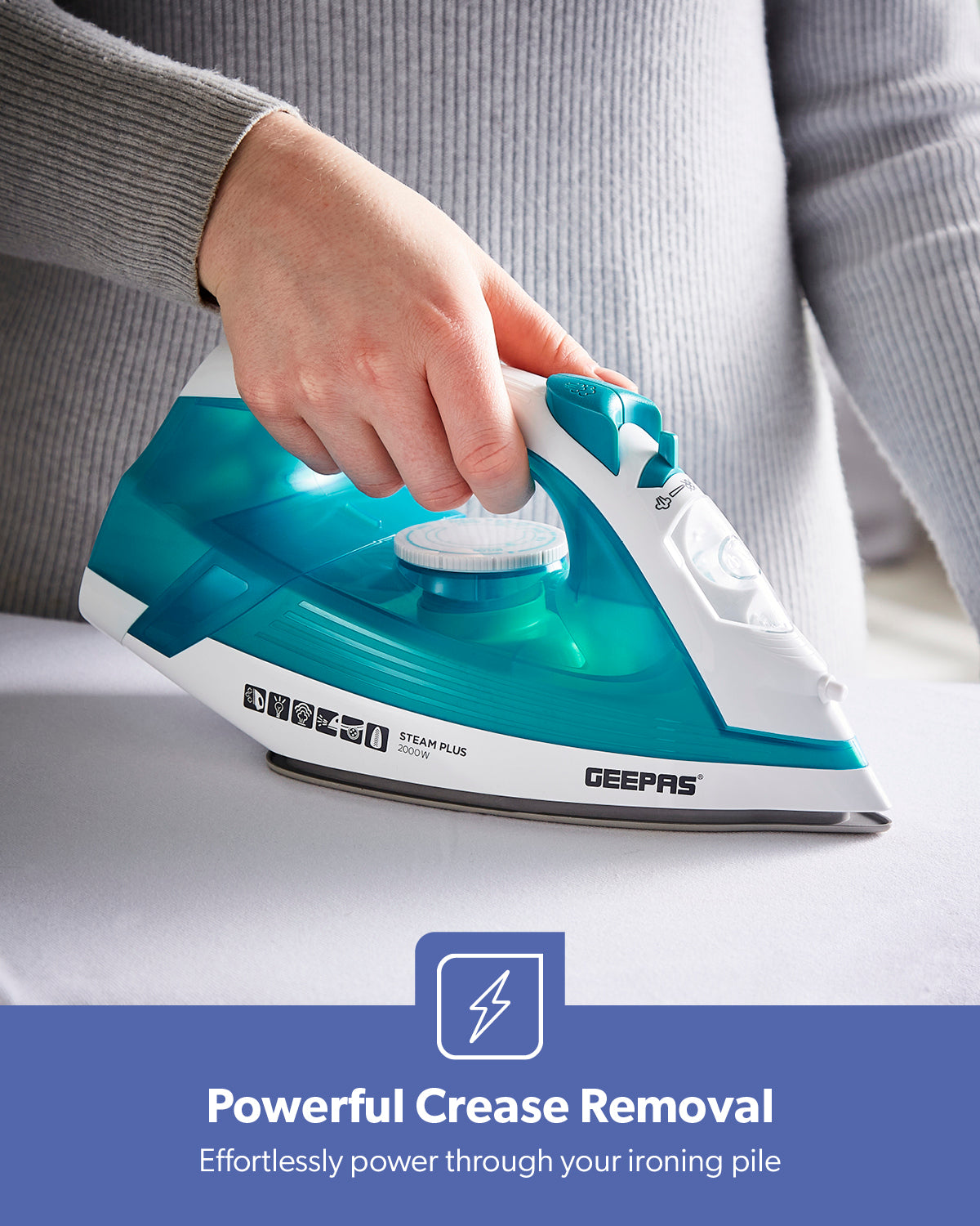 2000W Ceramic Soleplate Dry/Steam Iron 220ML Blue