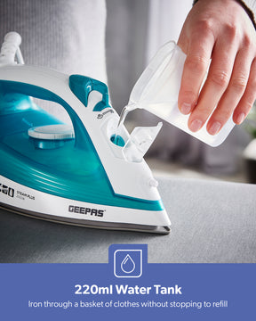 2000W Ceramic Soleplate Dry/Steam Iron 220ML Blue