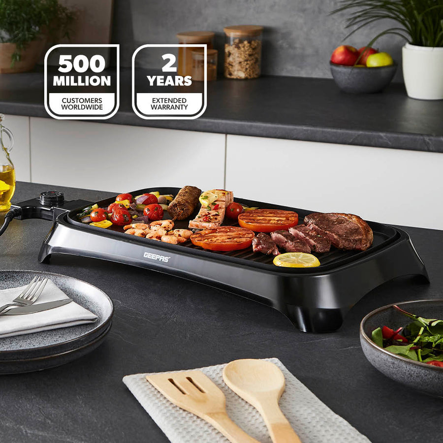 Indoor Electric Barbeque Grill With Hot Plate | Geepas UK