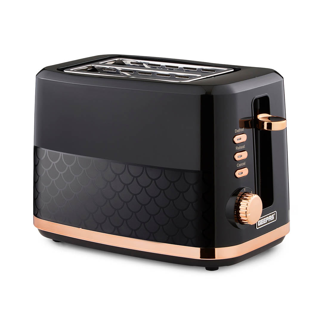 Aurora 2-Slice Black and Rose Gold Bread Toaster 7 Browning Levels