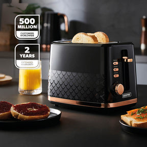 Aurora 2-Slice Black and Rose Gold Bread Toaster 7 Browning Levels