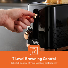 Aurora 2-Slice Black and Rose Gold Bread Toaster 7 Browning Levels