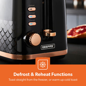 Aurora 2-Slice Black and Rose Gold Bread Toaster 7 Browning Levels