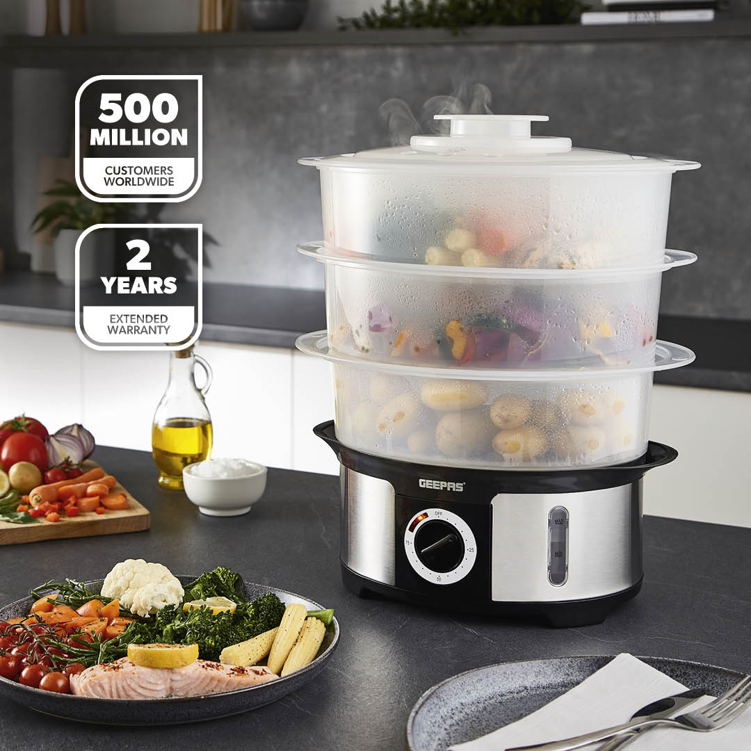 3-Tier Electric Stainless Steel Food Steamer and Cooker 12L