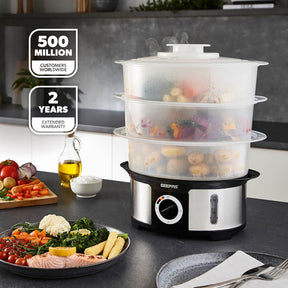 3-Tier Electric Stainless Steel Food Steamer and Cooker 12L