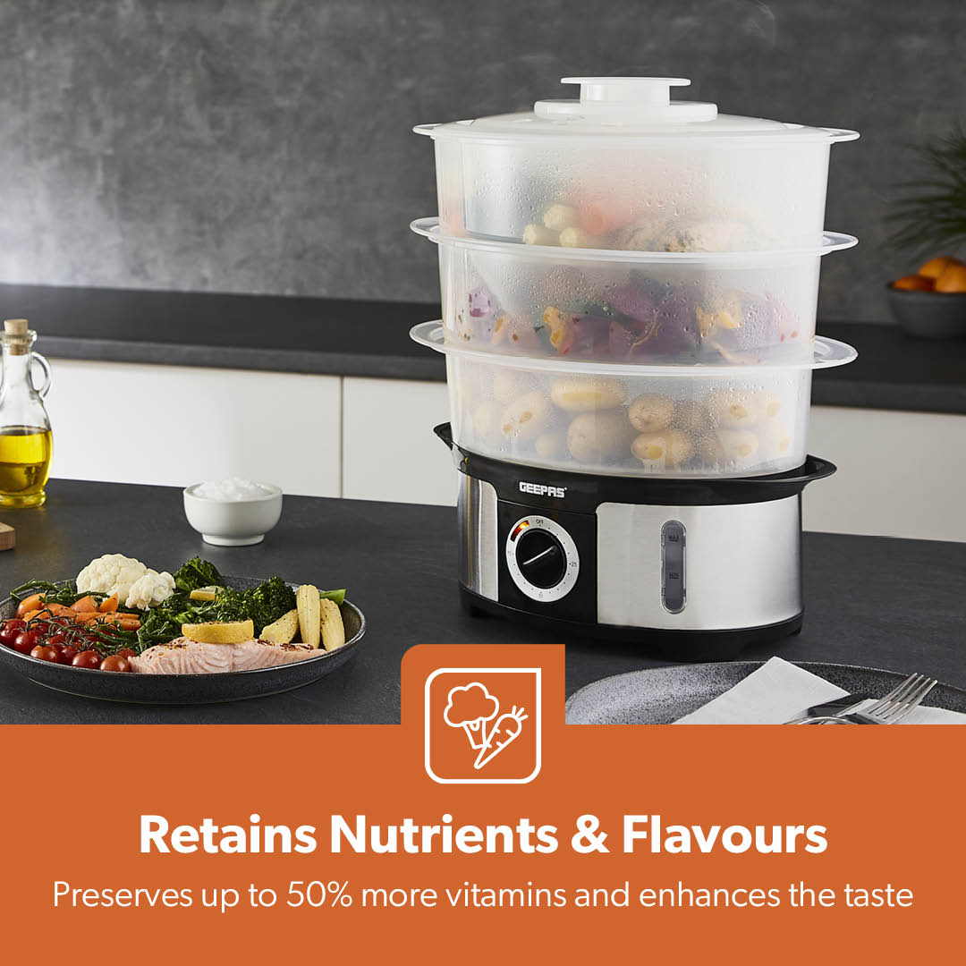 3-Tier Electric Stainless Steel Food Steamer and Cooker 12L