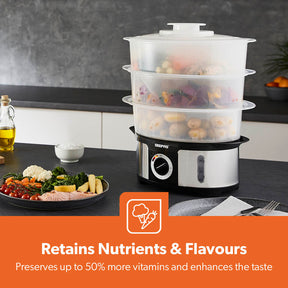 3-Tier Electric Stainless Steel Food Steamer and Cooker 12L