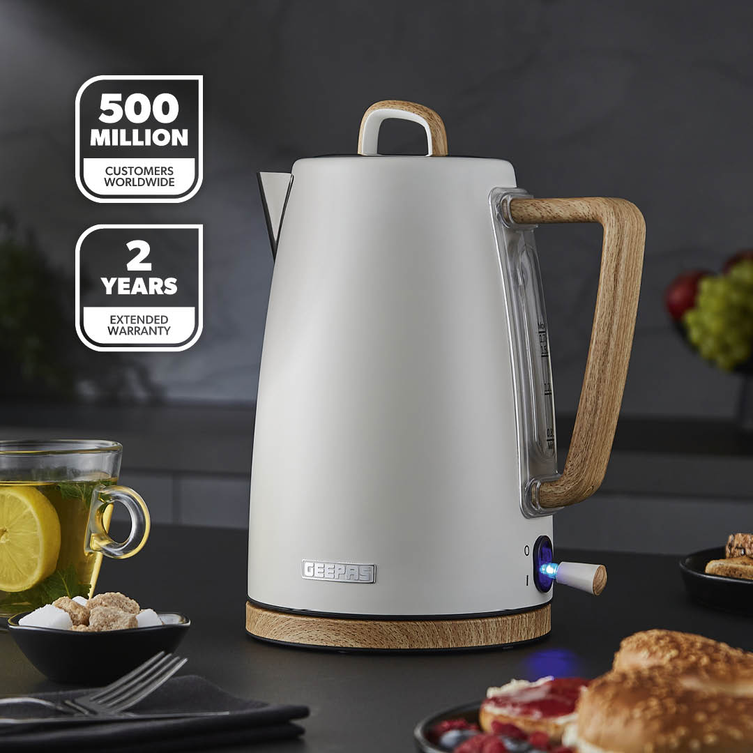 NordiQ Cream and Wooden 4-Slice Toaster & 1.7L Electric Kettle