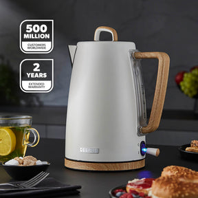 NordiQ Cream and Wooden 4-Slice Toaster & 1.7L Electric Kettle