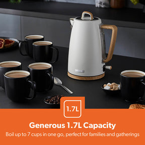 NordiQ Cream and Wooden 4-Slice Toaster & 1.7L Electric Kettle