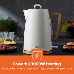NordiQ Cream and Wooden 4-Slice Toaster & 1.7L Electric Kettle