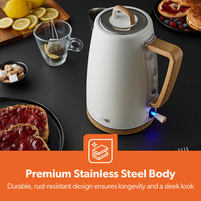 NordiQ Cream and Wooden 4-Slice Toaster & 1.7L Electric Kettle