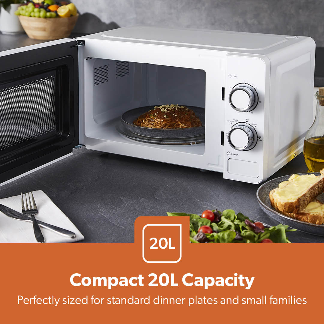 20L White Manual Microwave Oven With 5 Power Levels 700W