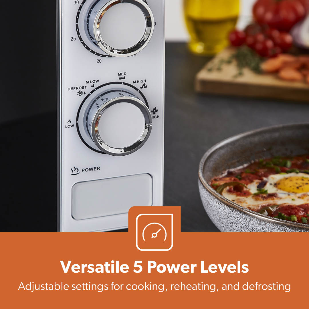 20L White Manual Microwave Oven With 5 Power Levels 700W