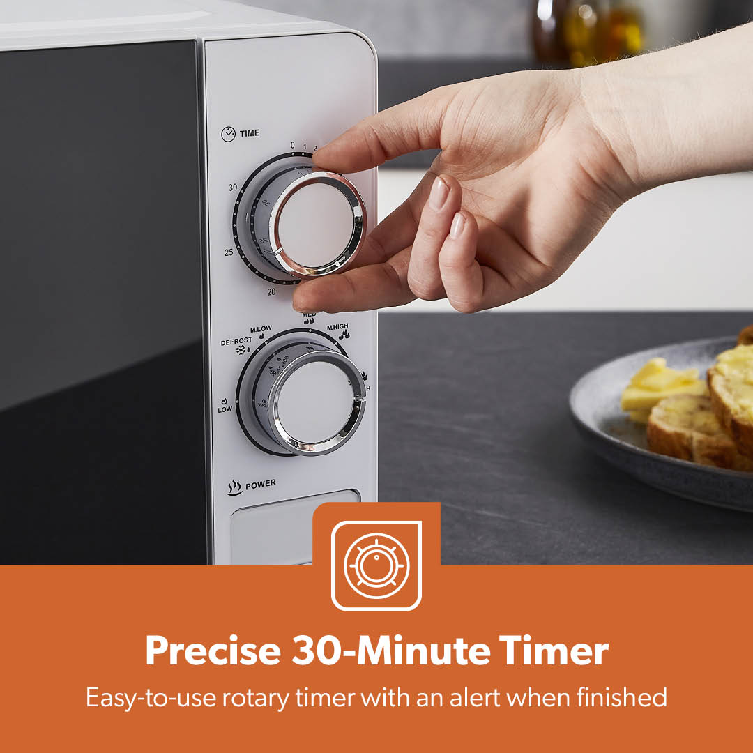 20L White Manual Microwave Oven With 5 Power Levels 700W