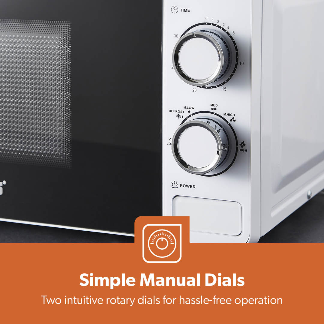 20L White Manual Microwave Oven With 5 Power Levels 700W