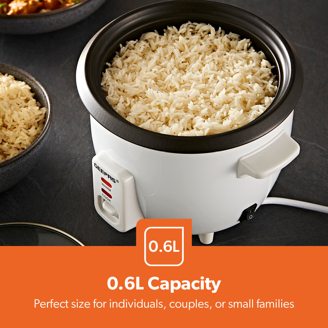 0.6L White Non-Stick Electric Rice Cooker With Cup & Spatula