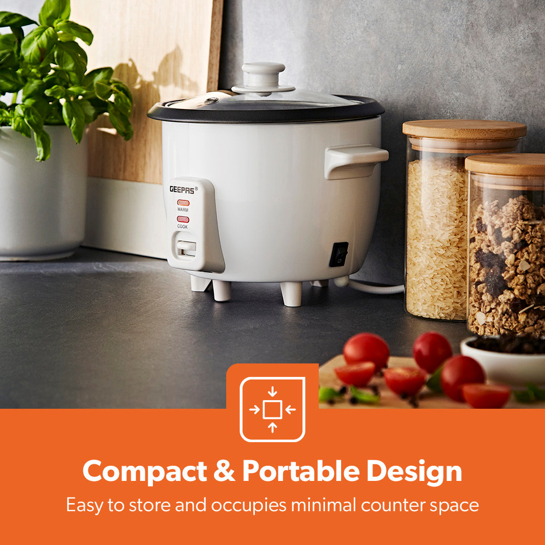 0.6L White Non-Stick Electric Rice Cooker With Cup & Spatula