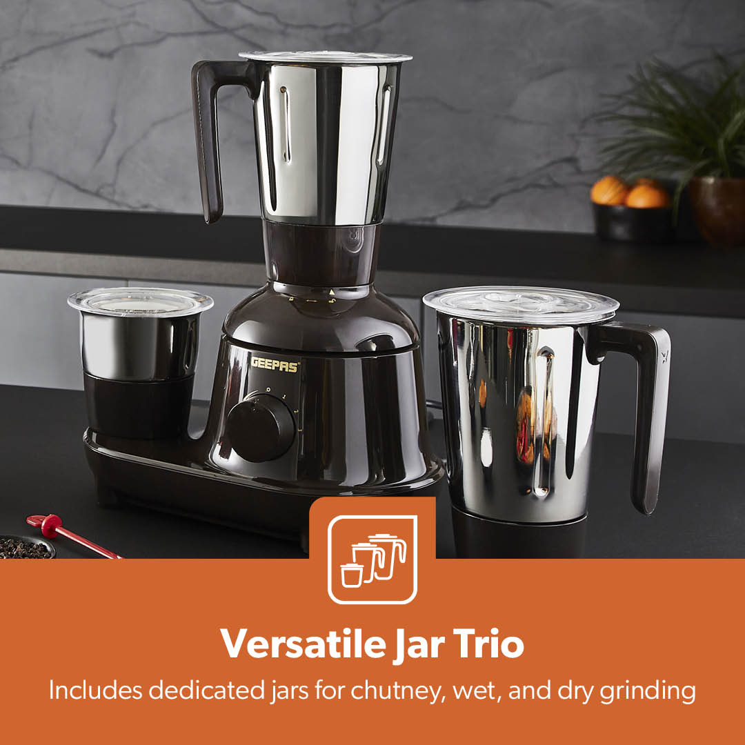 3-in-1 Black Heavy-Duty Wet and Dry Mixer Grinder 750W