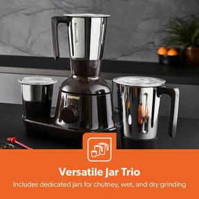 3-in-1 Black Heavy-Duty Wet and Dry Mixer Grinder 750W
