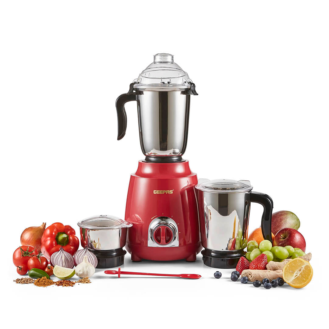3-In-1 Red Stainless Steel Wet and Dry Mixer Grinder 600W