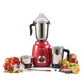 3-In-1 Red Stainless Steel Wet and Dry Mixer Grinder 600W