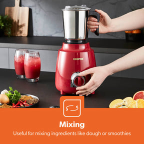 3-In-1 Red Stainless Steel Wet and Dry Mixer Grinder 600W