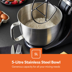 1000W Black Stand Mixer With 5L Bowl - 12-Speed With Beater & Dough Hook