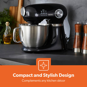 1000W Black Stand Mixer With 5L Bowl - 12-Speed With Beater & Dough Hook