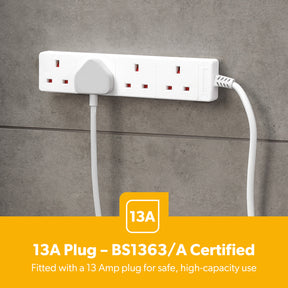 4 Gang Extension Lead With 5M Cables UK Plug 13A White