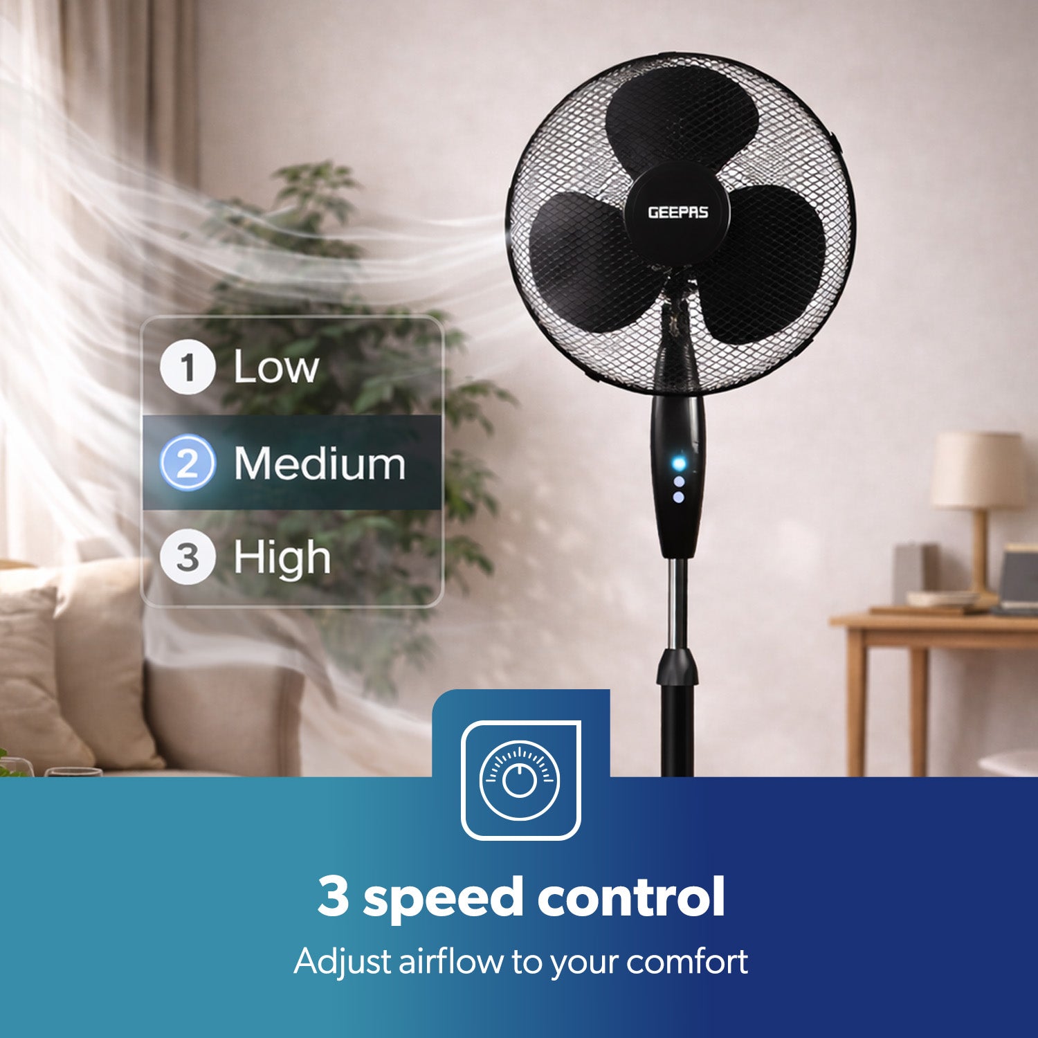 16" Oscillating Pedestal Fan Adjustable Height & 3-Speed