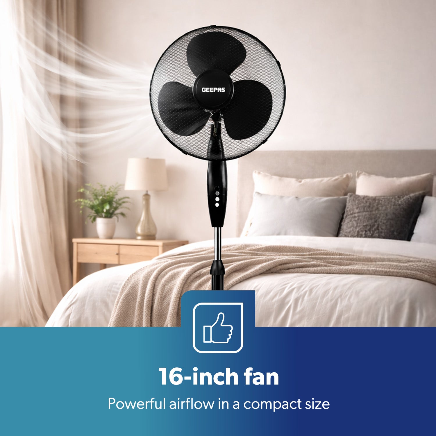 16" Oscillating Pedestal Fan Adjustable Height & 3-Speed