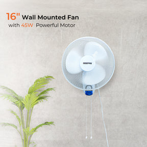 16-Inch White Oscillating Wall Mounted Fan 45W