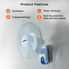 16" White Remote Controlled Three-Speed Wall Fan 45W