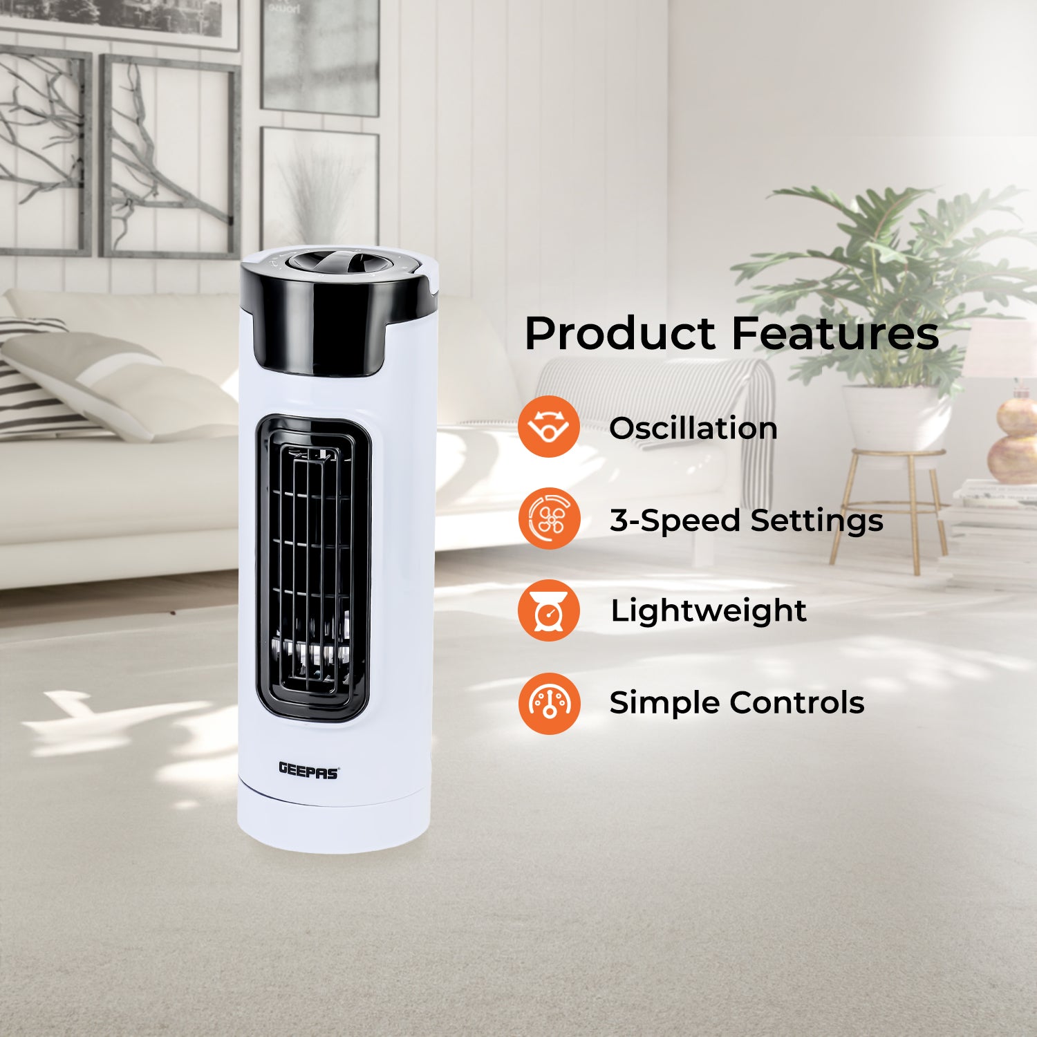 Mini Tower Fan with 3 Speeds and Oscillating Airflow