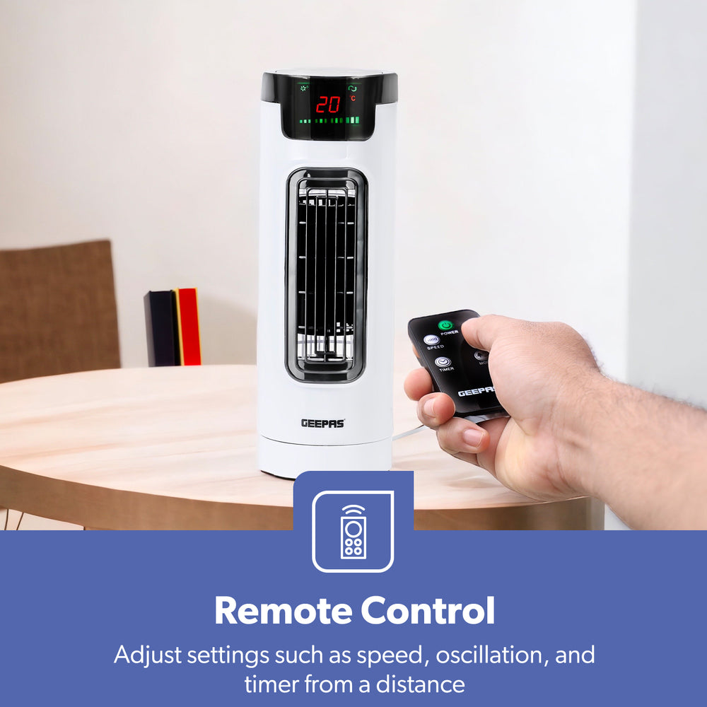 30W Remote Controlled Three-Speed Mini Tower Fan | Geepas UK