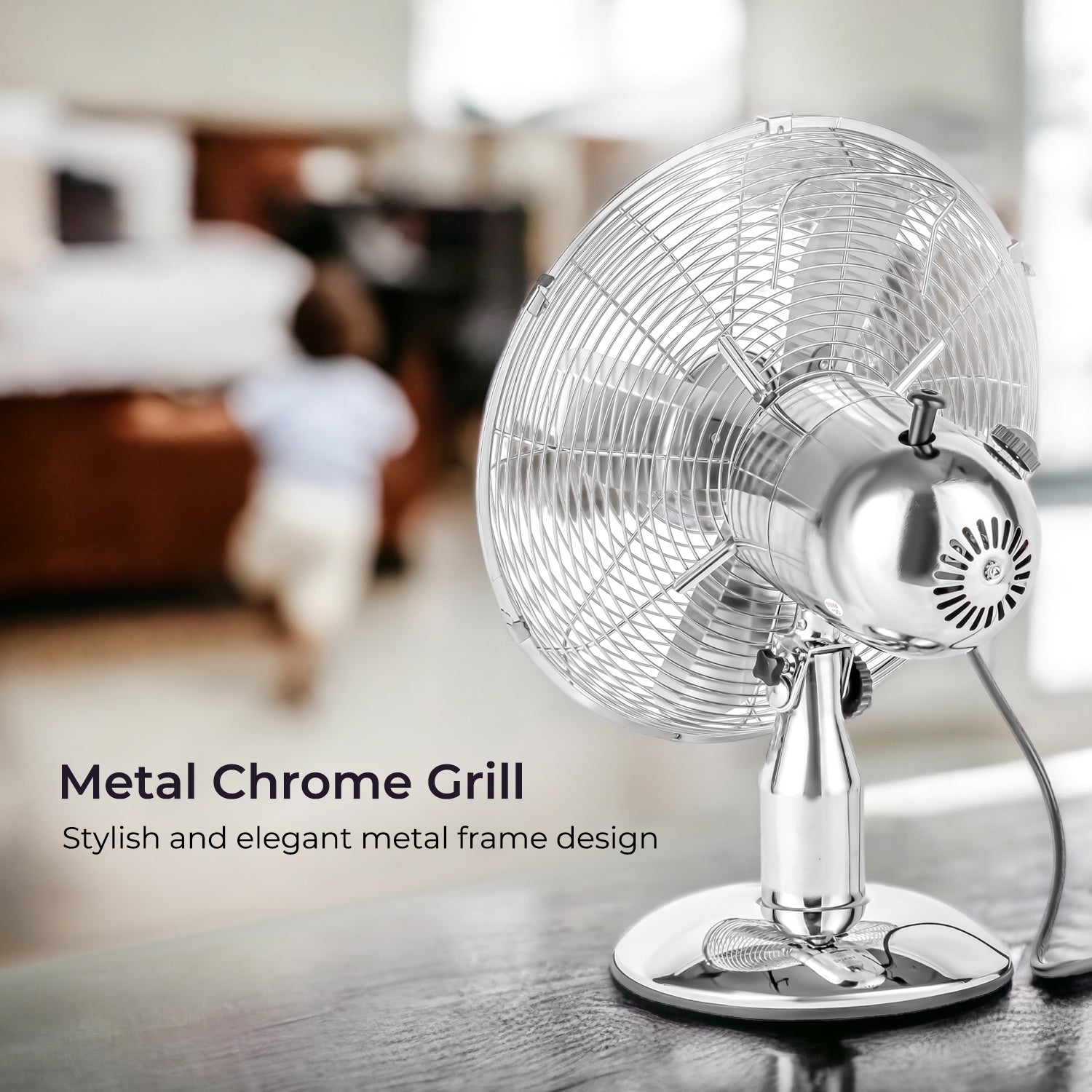 12" Portable Electric Chrome Metal Desk Fan 35W
