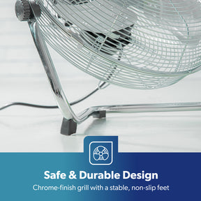 12-Inch Metal Floor Fan with 3 Speed Settings and Quiet Operation