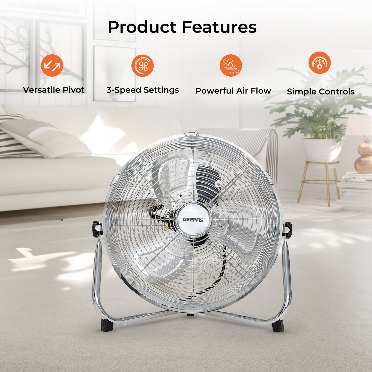 12-Inch Metal Floor Fan with 3 Speed Settings and Quiet Operation