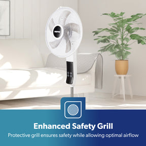 White 16" Digital Pedestal Fan With Remote Control 60W