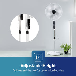 White 16" Digital Pedestal Fan With Remote Control 60W