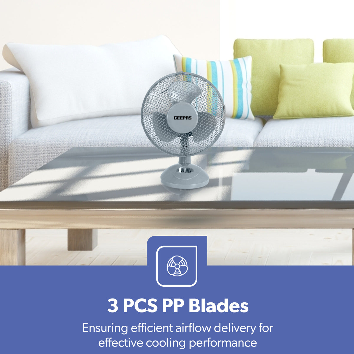 9-Inch Oscillating Powerful Desk Fan With 3 Speeds | Geepas UK