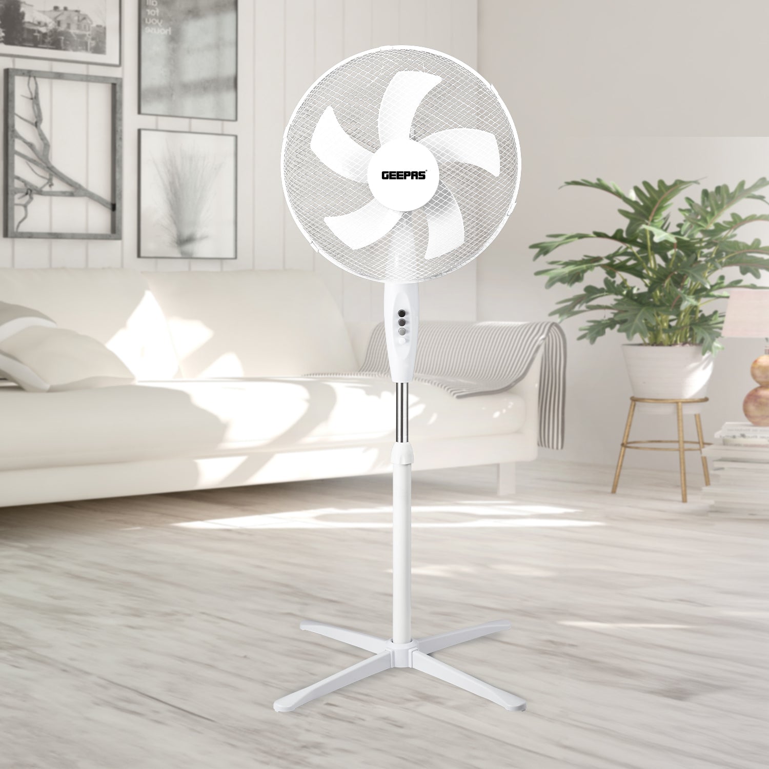 16-Inch White 5-Blade Oscillating Pedestal Fan