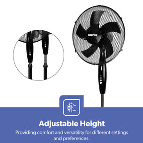 16-Inch 5-Blade Pedestal Fan - Adjustable Height, Oscillating, Black