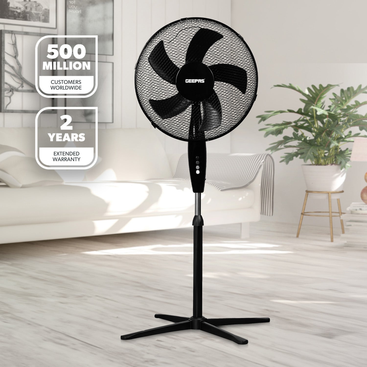 16-Inch 5-Blade Pedestal Fan - Adjustable Height, Oscillating, Black