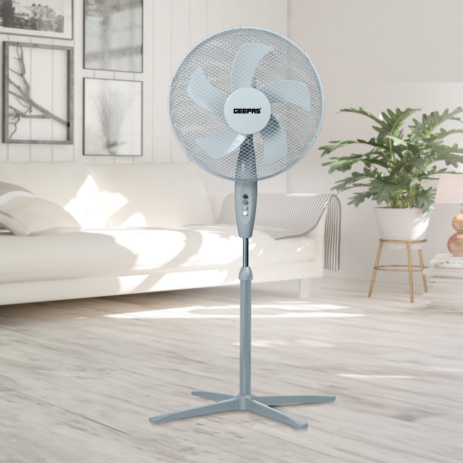 16-Inch Grey 5-Blade Oscillating Pedestal Fan