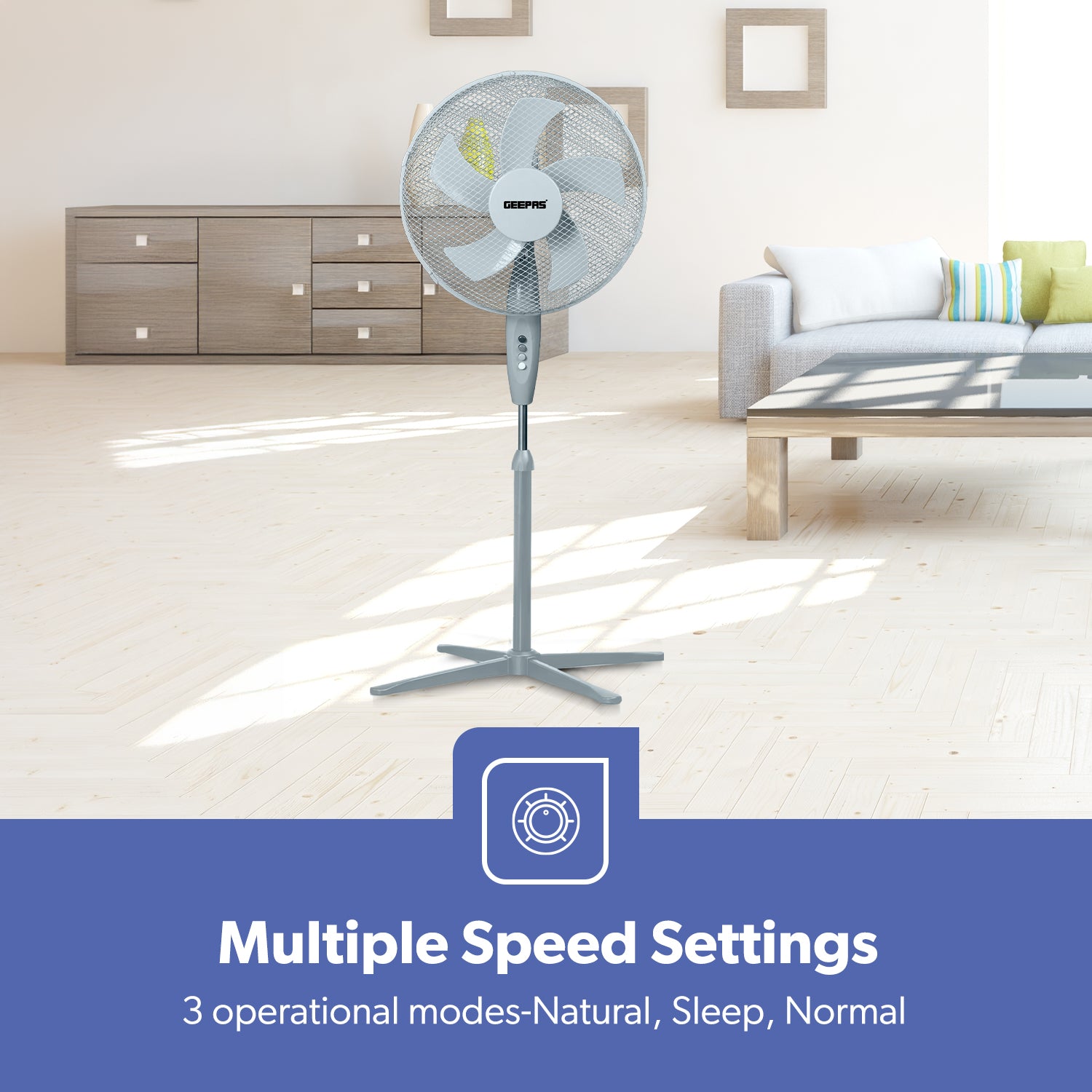 16-Inch Grey 5-Blade Oscillating Pedestal Fan