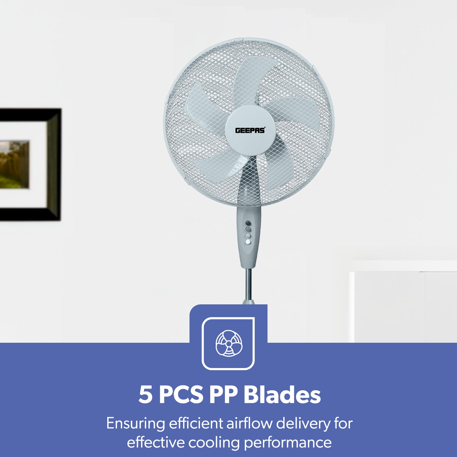 16-Inch Grey 5-Blade Oscillating Pedestal Fan